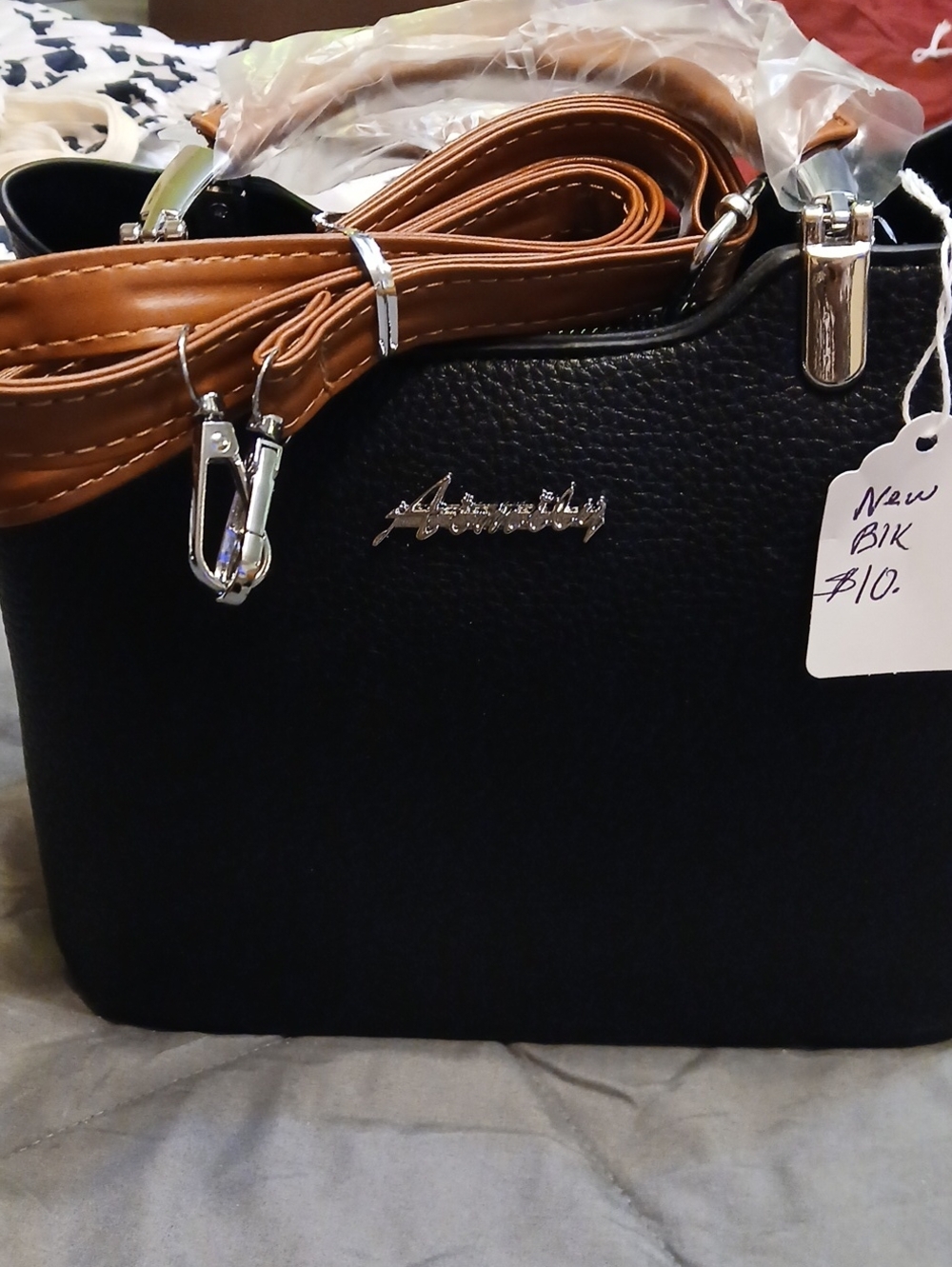 Black Women’s Tote Bag with Tan Strap - Anonymous Brand